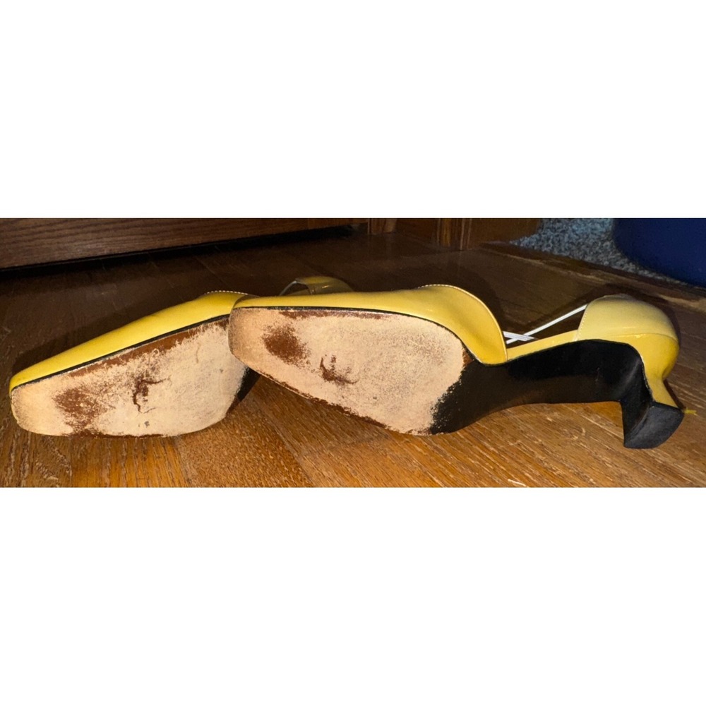 Vintage Stuart Weitzman size 7.5 AA Tubex yellow block heel slip on square toe - Picture 4 of 7
